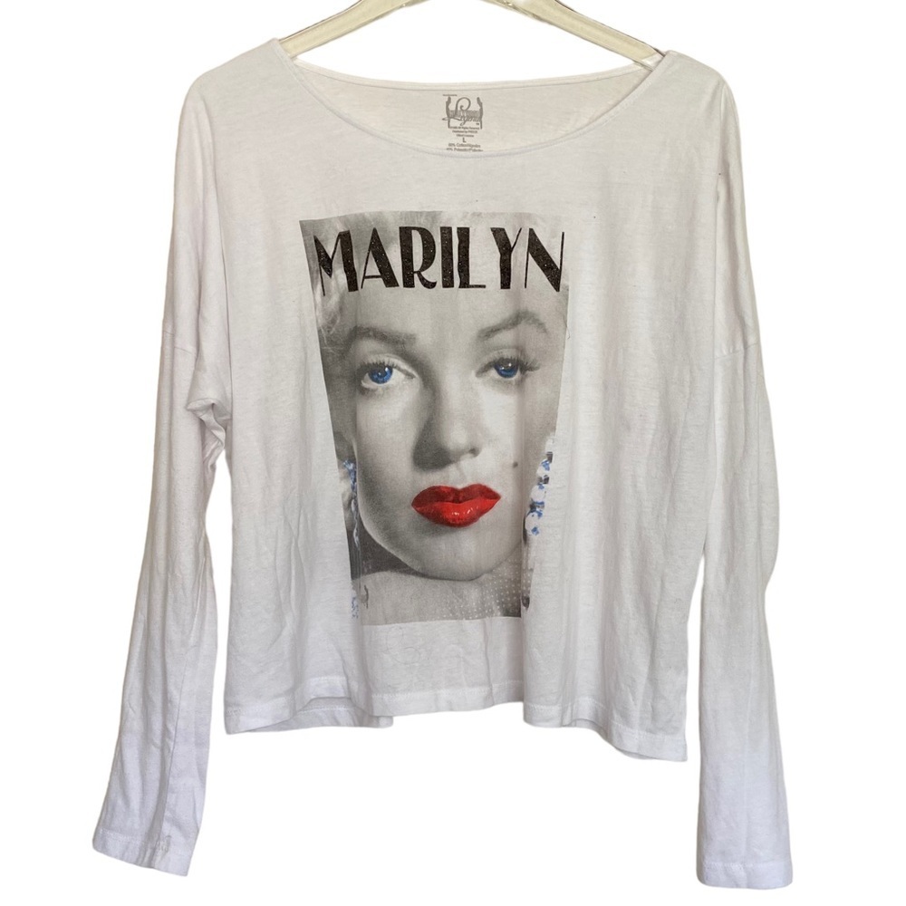 Hollywood Marilyn White Long Sleeve Pullover Short T-Shirt Size Large